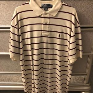 Cream with maroon stripe polo